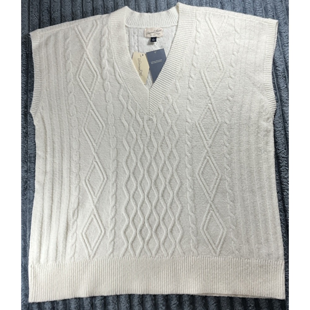 Universal Thread Sleeveless White/Cream Sweater Vest V-Neck Women's Large
